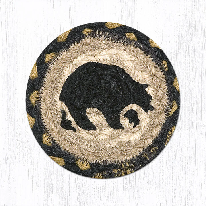 5" Round Hand Stenciled Coaster with Bear Design (Pack of 2)