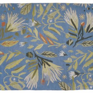 Blue Fields, Gentle Leaves and Flowers of Lily Wind Hooked Wool Rug