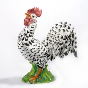 Authentic Italian Ceramic Rooster Sculpture Black and White III