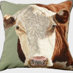 Farm and Ranch Needlepoint Down Throw Pillow – Hereford Cow