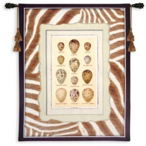 Antique Avian Field Work on Animal Print Bird Egg Study – Woven Tapestry Wall Art Hanging