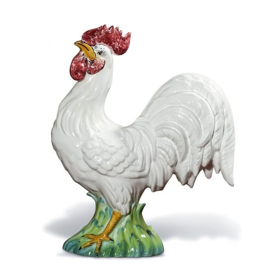 Authentic Italian Ceramic White Rooster Sculpture