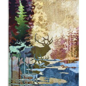 Abstract Dreamy Forest River with Deer – Woven Tapestry Wall Art Hanging 52x36
