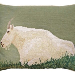 Wildlife Inspired Needlepoint Down Throw Pillow – Mountain Goat