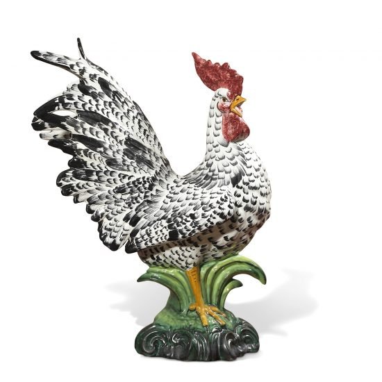 Authentic Italian Ceramic Rooster Sculpture Black and White