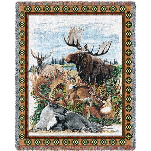 Antlered Animals Cotton Woven Blanket Throw – Made in the USA (72×54)
