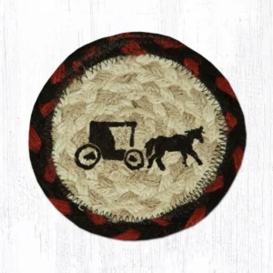 5" Round Hand Stenciled Coaster with Amish Buggy Design (Pack of 2)