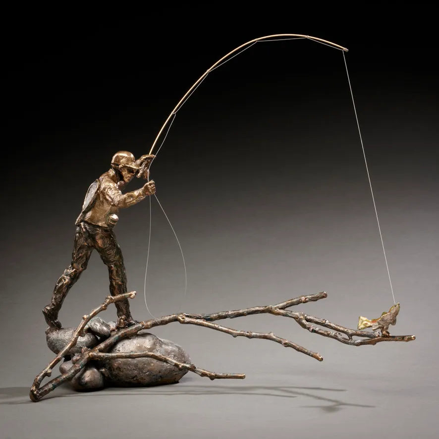 North Fork Trout and Fisherman Sculpture by Mark Hopkins