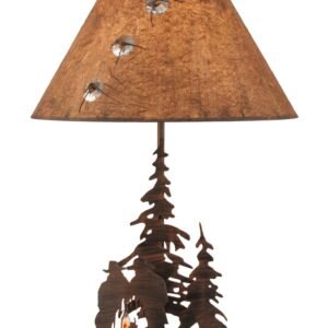 Rust Streak Cowboys Around Campfire Table Lamp with Night Light
