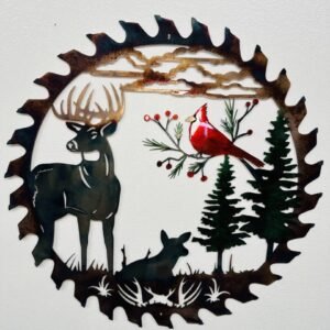 Hunting With Grandpa Deer & Cardinal Sawblade Cut Out Wall Art
