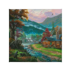 Black Bear Cabin - 14" x 14" Gallery Wrapped Canvas