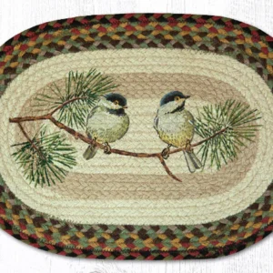 Hand Stenciled Oval Placemat with Chickadee Design 13"x19"
