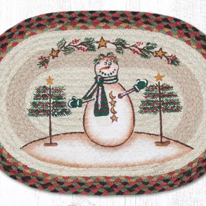 Hand Stenciled Oval Placemat with Moon & Star Snowman Design 13"x19"