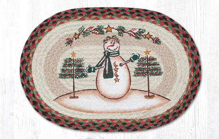 Hand Stenciled Oval Placemat with Moon & Star Snowman Design