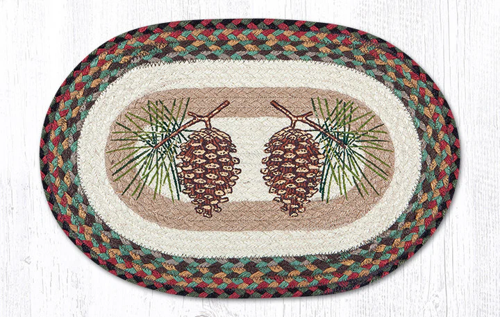 Hand Stenciled Oval Placemat with Pinecone Design