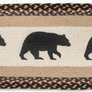 Hand Stenciled Oval Table Runner with American Bear Design 13"x36"