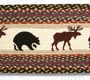 Hand Stenciled Oval Table Runner with Bear Moose Design
